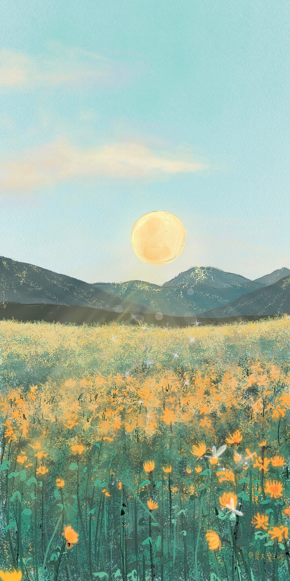 手绘风景壁纸 手绘/风景/景色/油画/全面屏/阳光 cr.是大魔王喔
