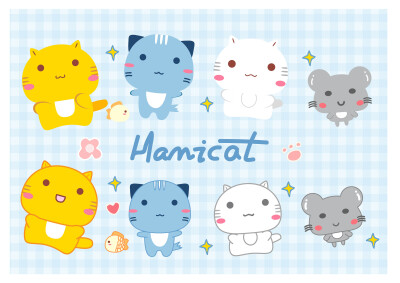 《Hamicat哈咪猫可爱系列》是《哈咪猫》系列的拓展设计作品。为了更好配合哈咪猫系列延伸创作，特意为哈咪猫创作可爱系列，《Hamicat哈咪猫可爱系列》主要有黄色哈咪猫，蓝色嘻咪，白色喵妮，灰色咪蒂。