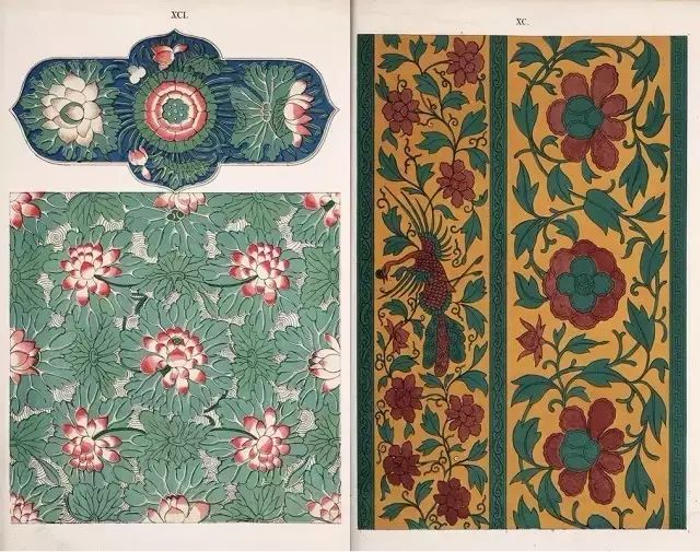 下面这本《Examples of Chinese ornament》大约出版于1867年，是英国当时先锋建筑家与设计师欧文·琼斯（Owen Jones）根据历史上的The South Kensington museum / 南肯辛顿博物馆(现为：英国自然史博物馆）的部分中国收藏品和部分其它中国古董上的图案绘制而成。