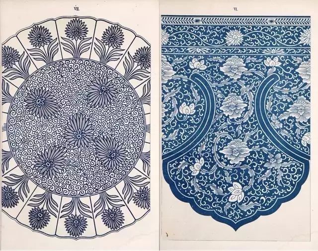 下面这本《Examples of Chinese ornament》大约出版于1867年，是英国当时先锋建筑家与设计师欧文·琼斯（Owen Jones）根据历史上的The South Kensington museum / 南肯辛顿博物馆(现为：英国自然史博物馆）的部分中国收藏品和部分其它中国古董上的图案绘制而成。