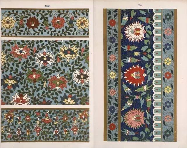 下面这本《Examples of Chinese ornament》大约出版于1867年，是英国当时先锋建筑家与设计师欧文·琼斯（Owen Jones）根据历史上的The South Kensington museum / 南肯辛顿博物馆(现为：英国自然史博物馆）的部分中国收藏品和部分其它中国古董上的图案绘制而成。