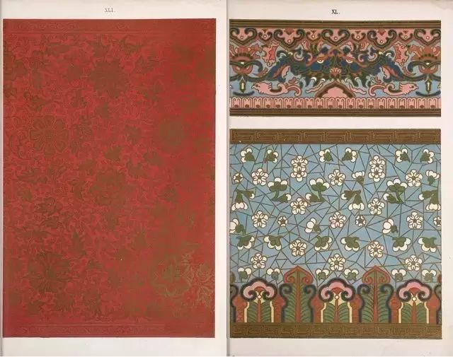 下面这本《Examples of Chinese ornament》大约出版于1867年，是英国当时先锋建筑家与设计师欧文·琼斯（Owen Jones）根据历史上的The South Kensington museum / 南肯辛顿博物馆(现为：英国自然史博物馆）的部分中国收藏品和部分其它中国古董上的图案绘制而成。