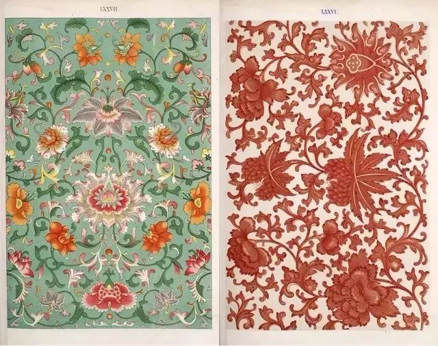 下面这本《Examples of Chinese ornament》大约出版于1867年，是英国当时先锋建筑家与设计师欧文·琼斯（Owen Jones）根据历史上的The South Kensington museum / 南肯辛顿博物馆(现为：英国自然史博物馆）的部分中国收藏品和部分其它中国古董上的图案绘制而成。