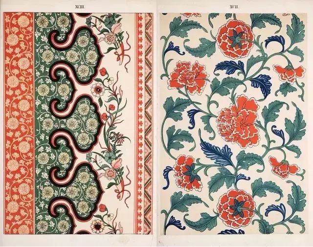 下面这本《Examples of Chinese ornament》大约出版于1867年，是英国当时先锋建筑家与设计师欧文·琼斯（Owen Jones）根据历史上的The South Kensington museum / 南肯辛顿博物馆(现为：英国自然史博物馆）的部分中国收藏品和部分其它中国古董上的图案绘制而成。