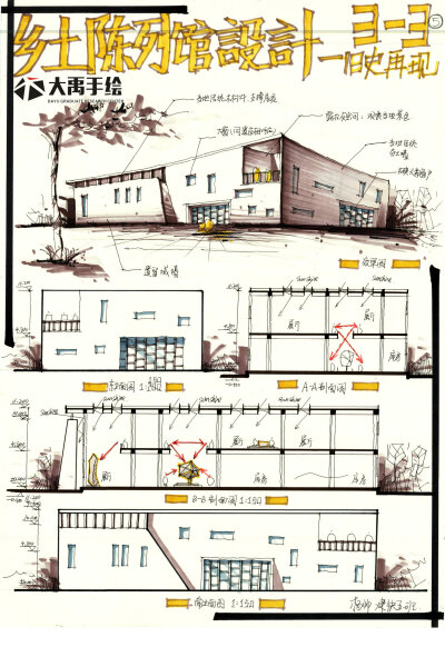 建筑快题 建筑考研 大禹手绘