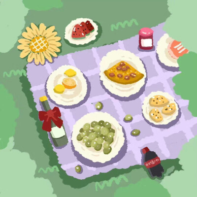 可爱油画野餐壁纸