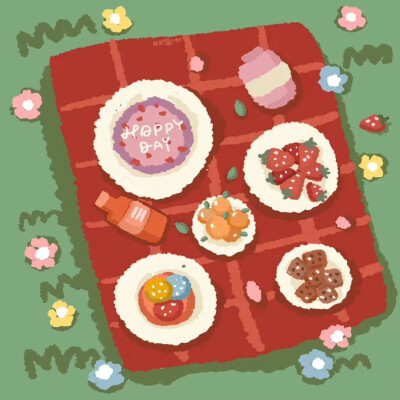 可爱油画野餐壁纸