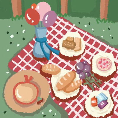 可爱油画野餐壁纸