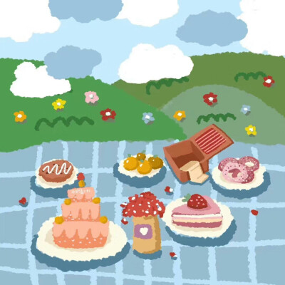 可爱油画野餐壁纸