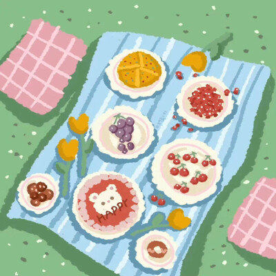 可爱油画野餐壁纸