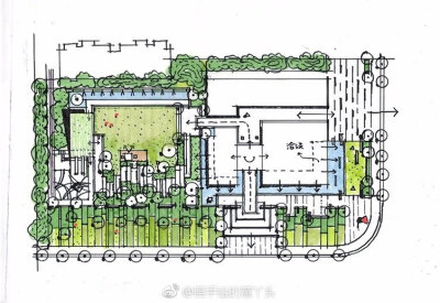 景观节点手绘平面图，大学校园平面图，来源于微博见水印，侵删歉