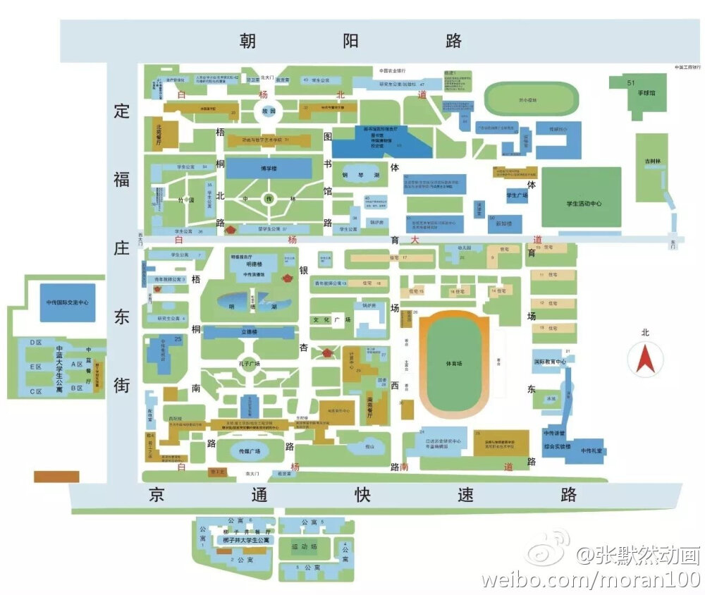 景观节点手绘平面图，大学校园平面图，来源于微博见水印，侵删歉