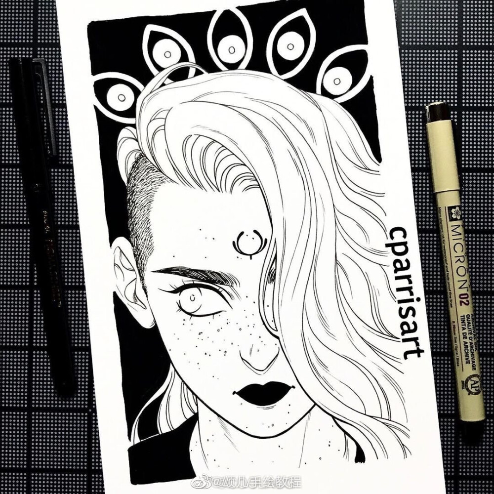 画师cparrisart的手绘黑白插画线稿绘画作品 676767 6767