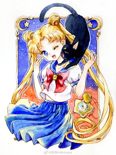 美少女战士水彩画，月野兔 Sailor Moon，画师:b站LUNA花