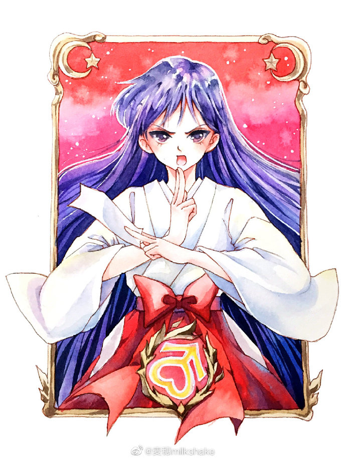 美少女战士水彩画，火野丽 Sailor Mars，画师:b站LUNA花