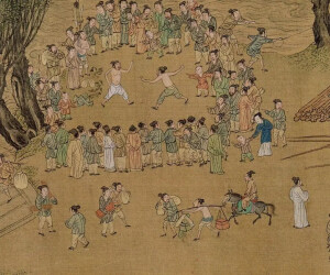 明 仇英 作品赏析

仇英版《清明上河图》局部

这幅画近 10 米长，仇英大概用了 3 年的时间才画完。

而像《清明上河图》这样的长卷，他完成了差不多 10 件，包括《子虚上林图》《汉宫春晓图》《浔阳送别图》和《独乐园图》等，再加上其他画作，以时间计算，在 1552 年离世且只活了 50 多岁的仇英，可能是一刻不停的在画画吧。