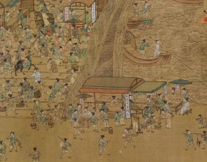 明 仇英 作品赏析

仇英版《清明上河图》局部

这幅画近 10 米长，仇英大概用了 3 年的时间才画完。

而像《清明上河图》这样的长卷，他完成了差不多 10 件，包括《子虚上林图》《汉宫春晓图》《浔阳送别图》和《独乐园图》等，再加上其他画作，以时间计算，在 1552 年离世且只活了 50 多岁的仇英，可能是一刻不停的在画画吧。