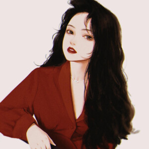 头像分享红色系复古手绘女生头像 cr.