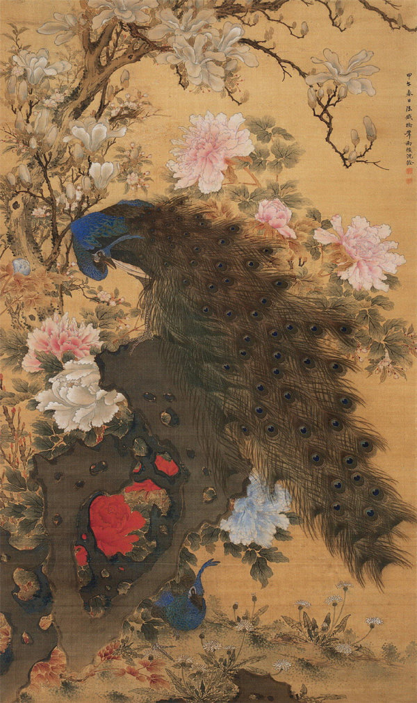 清 沈铨作品赏析
沈铨（1682—1760），字衡之，号南苹，浙江湖州市德清县新市镇（一作吴兴（今浙江省湖州市吴兴区）人。少时家贫，随父学扎纸花。20岁左右，从事绘画，并以此为生。其画远师黄筌画派，近承明代吕纪，工写花卉翎毛、走兽，以精密妍丽见长，也擅长画仕女。创“南苹派”写生画，深受日人推崇，被称为“舶来画家第一”。