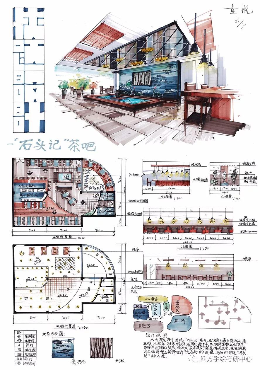 四方手绘考研培训室内设计快题学员作品