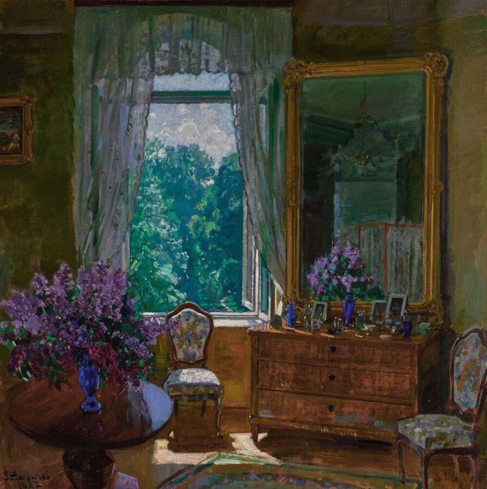 Interior with Lilacs (Polish, 1873–1944) 