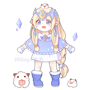 冰雪节皮肤/众星之子索拉卡/奶妈/板绘/sai/动漫/LOL/同人/英雄联盟/童/萌系/可爱/长发/发箍/女/比心/萝莉/蓝色系/蓝眼睛/透明感/森系/呆毛/黄头发/半身/头像/女头/q版by SHXoyrt九九