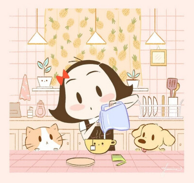 少女与猫咪的萌可爱日常 插画 By_jasmine lee