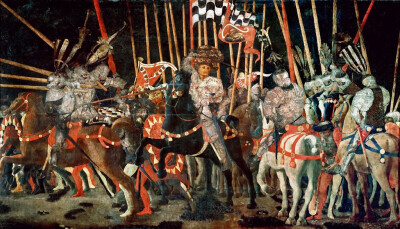 保罗·乌切洛 米凯莱托在圣罗马诺之战的反击
1435—1440年 木板蛋彩 182cm×317cm 巴黎卢浮宫