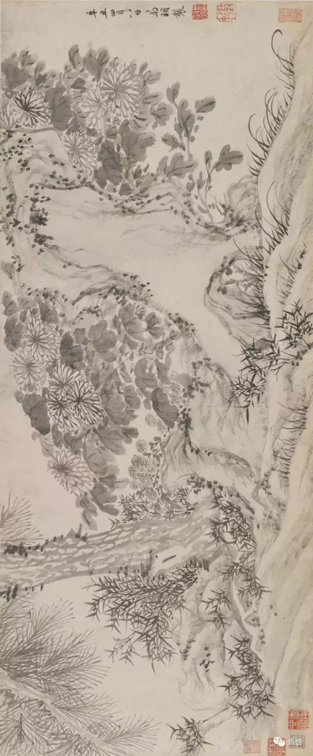 明 文徵明 《書畫合壁松菊壽石圖卷》
31.6×75.8cm(橫屏觀看)
美 國 弗 利 爾 博 物 館 藏