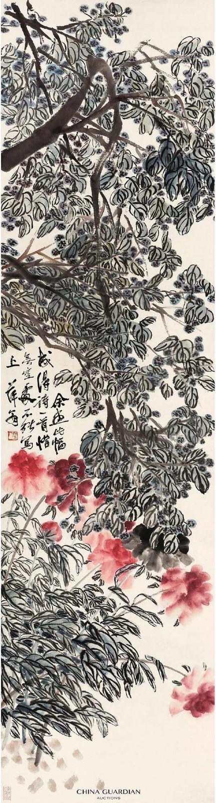 齐白石 《花果四屏》
大家都知道，齐白石卖画不论交情，按润格来，不兴多画的。但齐白石画给最尊敬的挚友，都极其用心，著意营造，布满整个画面，以示诚心之意。连老头子自己都感慨：余生平所作之画，最稠密以此四幅为最！画完之后，老头子的激情仍然遏制不住，又开始吟诗。齐白石自己号称“诗第一”，书画印都是余事，画得这么密不透风，题诗都显得很尴尬，老头子只好自嘲：“余画此幅成，得诗一首，惜无空处不能写上。”