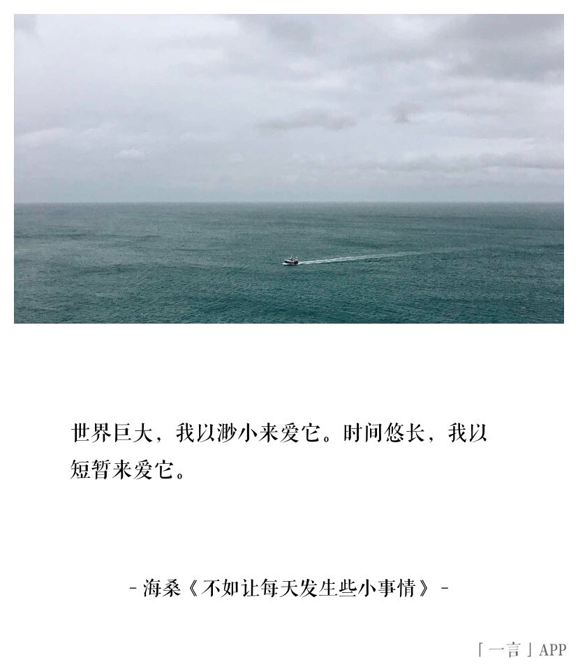世界巨大，我以渺小来爱它。时间悠长，我以短暂来爱它。
｜海桑《不如让每天发生些小事情》 ​​​