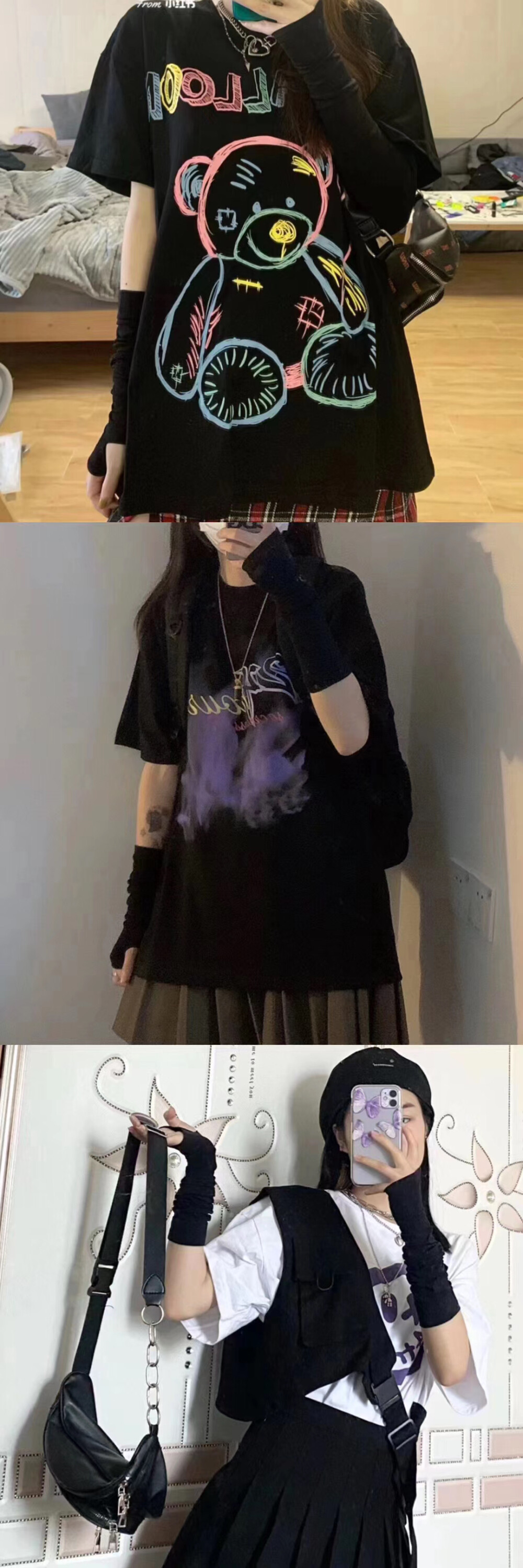 简单的oversize体恤➕冰袖 甜酷风