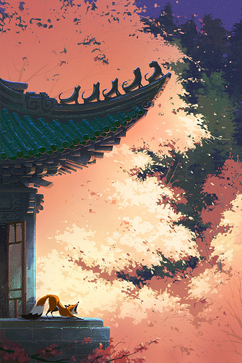 春天 樱花 小狐狸 壁纸 聊天背景