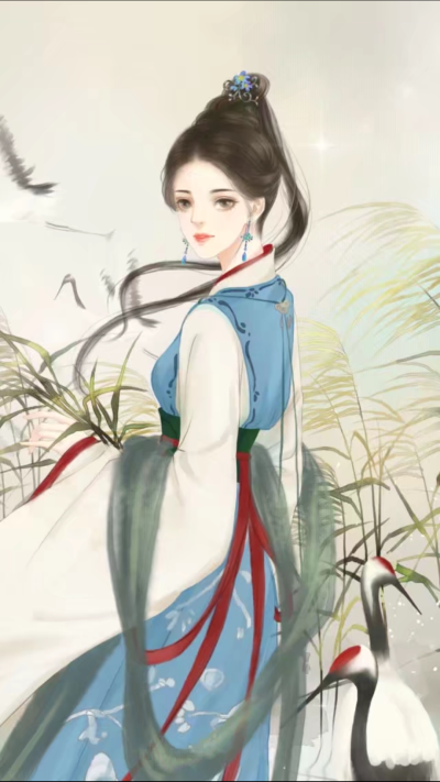 唯美 清新 手绘 插画 古风 少女