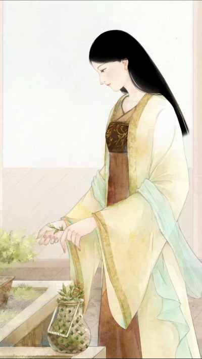 唯美 清新 手绘 插画 古风 少女