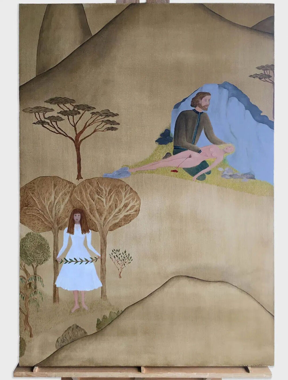 塞西莉亚·维库纳（Cecilia Vicuña），《Hilito y Finadita (Little Thread and Dead Woman)》，2020，布面油画，134.6 x 91.4 cm，本件作品在立木画廊于巴塞尔艺术展的线上展厅“Throughline”中呈现
图片：致谢立木画廊
 
