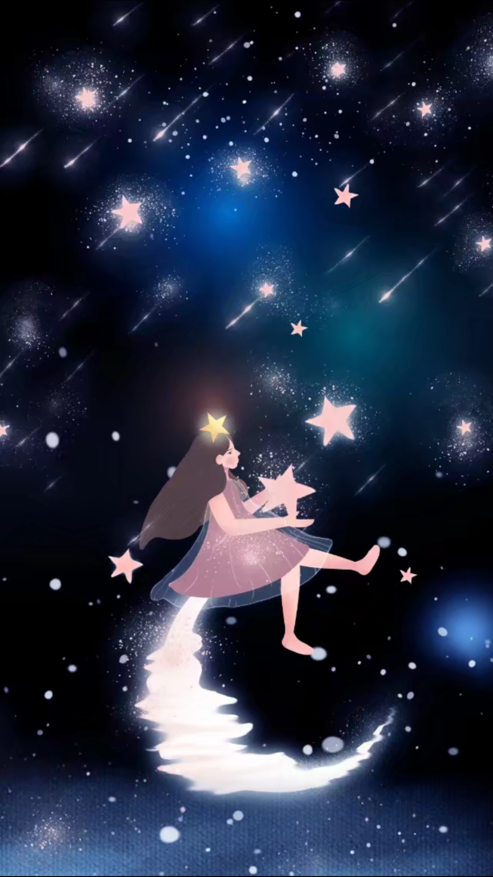 唯美 梦幻 清新 插画 平铺