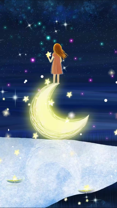 唯美 梦幻 清新 插画 平铺