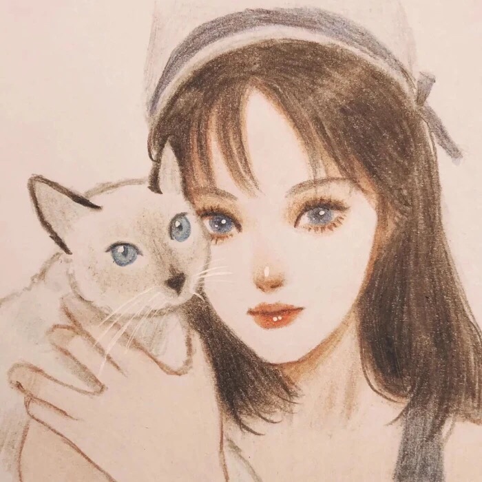 猫与少女手绘头像