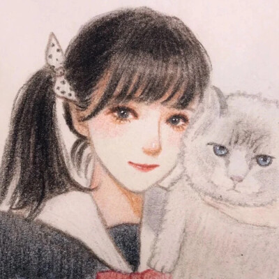 猫与少女手绘头像