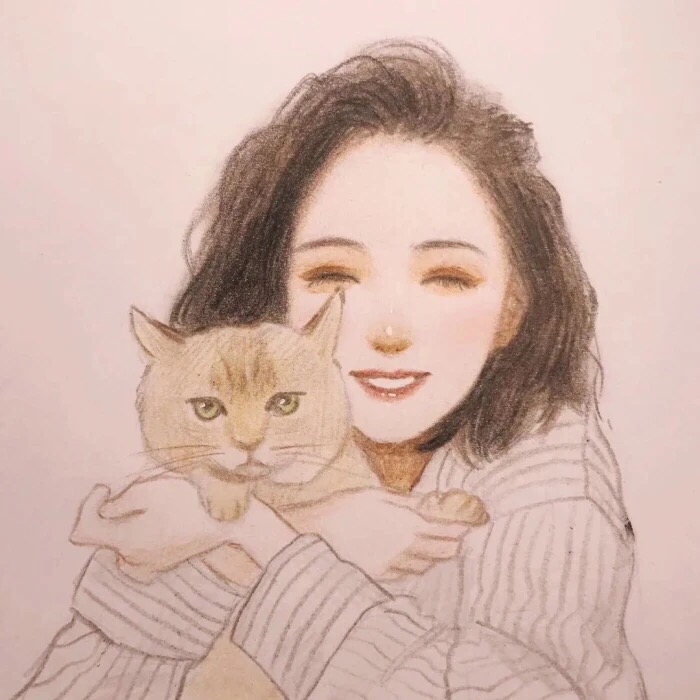 猫与少女手绘头像