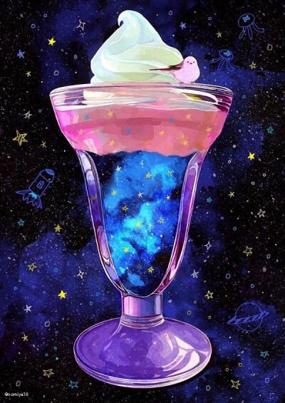 星光璀璨的咖啡/冰饮插画作品