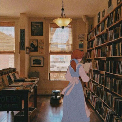 【朋友圈背景】迪士尼公主现代风 个性 少女心 贝儿 书房 看书 背影