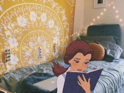 【朋友圈背景】迪士尼公主现代风 个性 少女心 贝儿 床边 看书