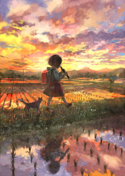 
夕阳 田野 女孩
日本插画师： pon-marsh 