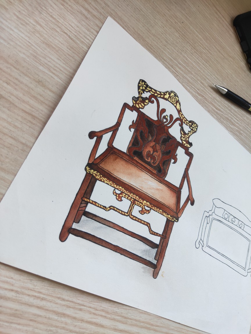 设计图，太师椅，参考了北京恭王府的椅子♥~\(≧▽≦)/~