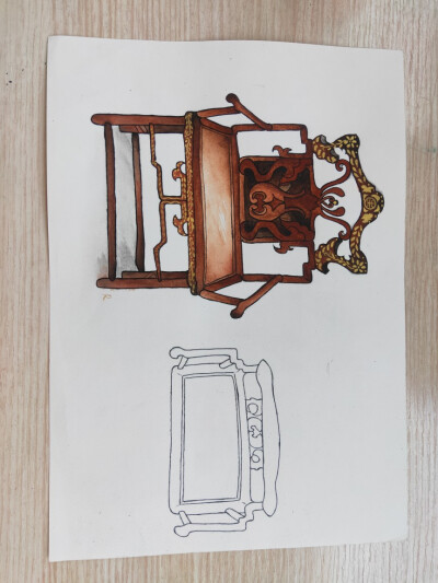 设计图，太师椅，参考了北京恭王府的椅子♥~\(≧▽≦)/~