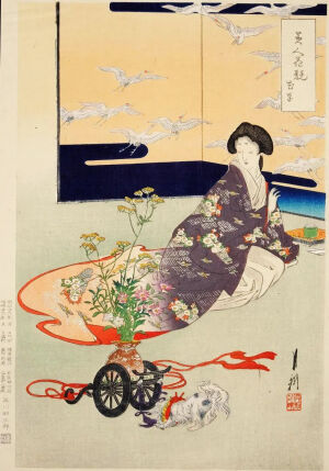 《Comparison of Beauties and Flowers - Flower Cart》/Ogata Gekko/1898年代/大英博物馆