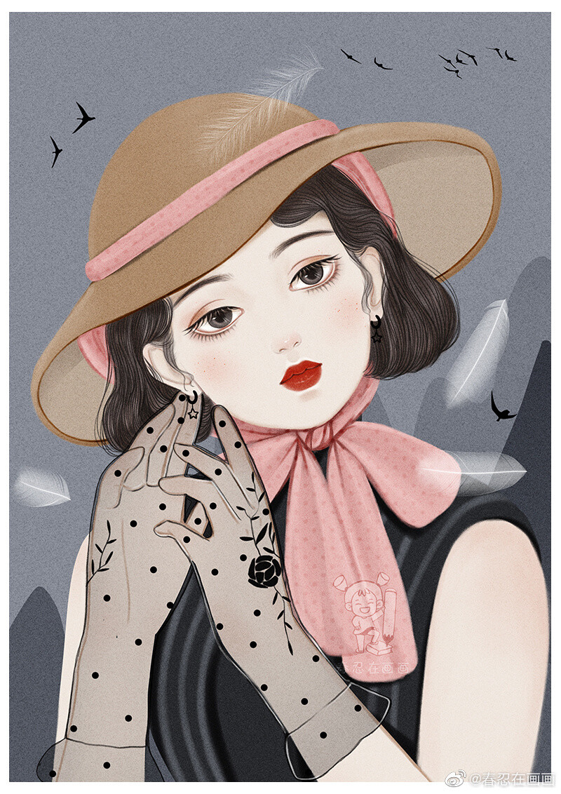 民国少女旗袍少女作者春忍在画画