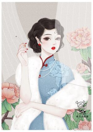民国少女，旗袍少女，作者:春忍在画画
侵删，https://m.weibo.cn/2392933641/4519045745049022